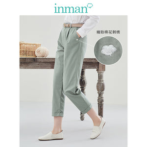 INMAN 2020 Spring New Arrival Plain Cotton Series Literary Leisure Slimmed Hemming Ankle-length Harem Pant - MigrationJob