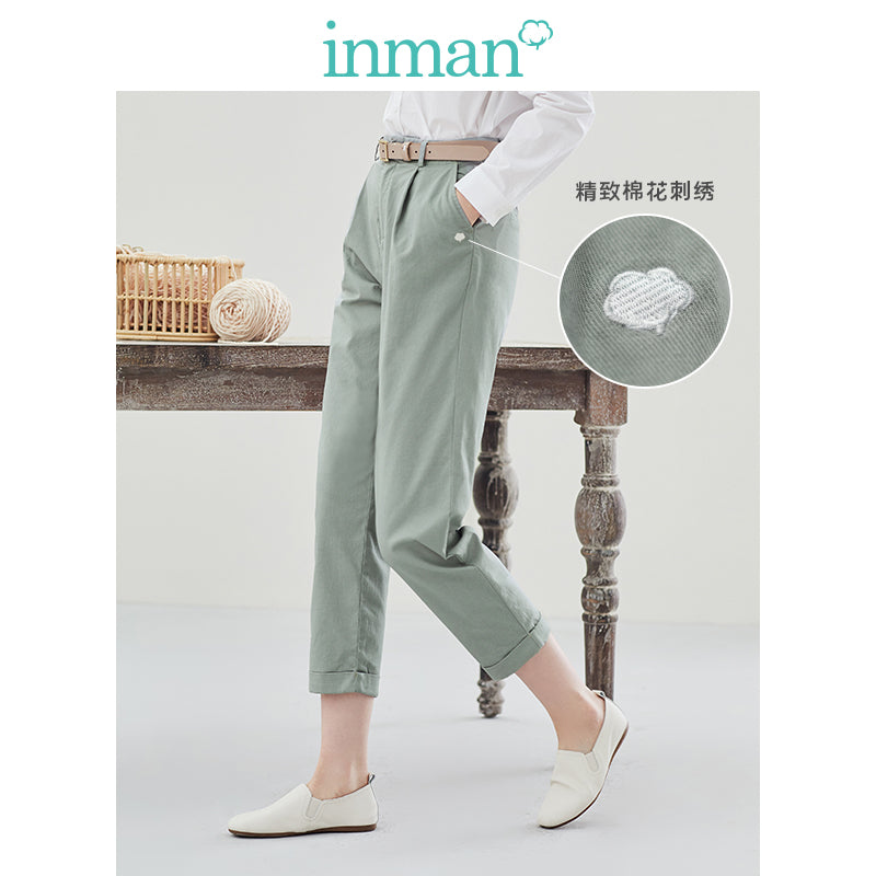 INMAN 2020 Spring New Arrival Plain Cotton Series Literary Leisure Slimmed Hemming Ankle-length Harem Pant - MigrationJob
