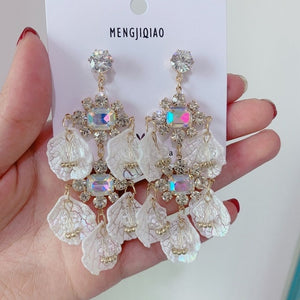 MENGJIQIAO New Korean Shiny Heart Crystal Drop Earrings For Women Fashion Shell Rhinestone Boucle D'oreille Party Jeweley Gift - MigrationJob