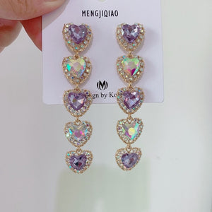 MENGJIQIAO New Korean Shiny Heart Crystal Drop Earrings For Women Fashion Shell Rhinestone Boucle D'oreille Party Jeweley Gift - MigrationJob