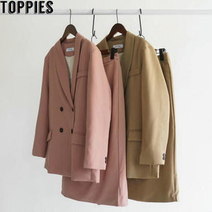 2020 Spring Women Blazer Suits Doule Breasted Pink Blazer High Waist Skirt Office Lady Sets - MigrationJob