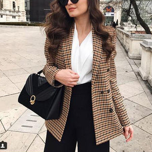 Fashion Autumn Women Plaid Blazers and Jackets Work Office Lady Suit Slim Double Breasted Business Female Blazer Coat Talever - MigrationJob