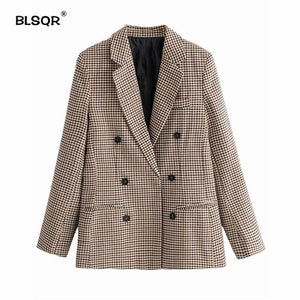 Fashion Autumn Women Plaid Blazers and Jackets Work Office Lady Suit Slim Double Breasted Business Female Blazer Coat Talever - MigrationJob
