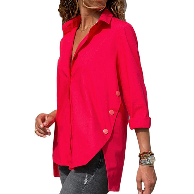 Women's Office Lady Chiffon Irregular Shirt Top Black White Red Long Sleeve Female Blouse 2020 Summer Shirts Tops Plus Size 5XL - MigrationJob
