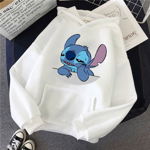 LILO STITCH  Hoodie Pullovers  Long Sleeves Harajuku Pink Pullovers Lovely Kawaii Casual Tops O-neck Women's Hooded Sweatshirt - MigrationJob
