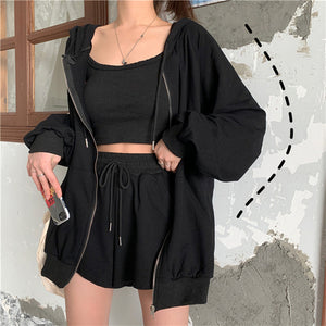 Nomikuma Casual Fashion Sweat Suits Women Zipper Hooded Coat Basic Camisole High Waist Shorts 2020 Summer Korean Outfits 3a966 - MigrationJob