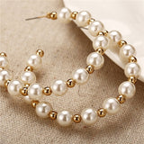 Simple Plain Gold Color Metal Pearl Hoop Earrings Fashion Big Circle Hoops Statement Earrings for Women Party Jewelry - MigrationJob