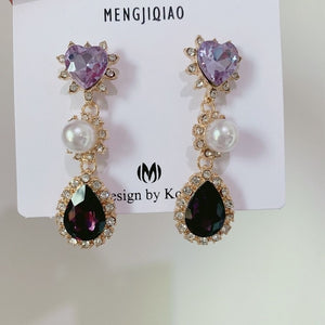 MENGJIQIAO New Korean Shiny Heart Crystal Drop Earrings For Women Fashion Shell Rhinestone Boucle D'oreille Party Jeweley Gift - MigrationJob