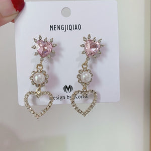 MENGJIQIAO New Korean Shiny Heart Crystal Drop Earrings For Women Fashion Shell Rhinestone Boucle D'oreille Party Jeweley Gift - MigrationJob