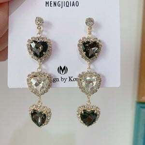 MENGJIQIAO New Korean Shiny Heart Crystal Drop Earrings For Women Fashion Shell Rhinestone Boucle D'oreille Party Jeweley Gift - MigrationJob