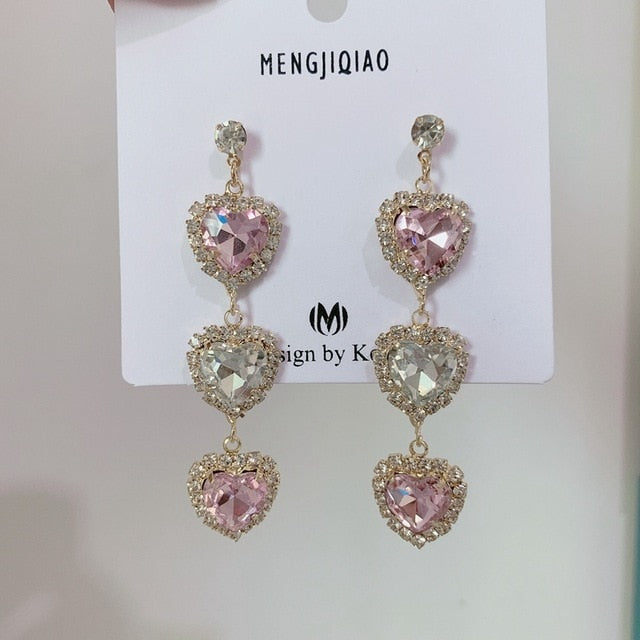 MENGJIQIAO New Korean Shiny Heart Crystal Drop Earrings For Women Fashion Shell Rhinestone Boucle D'oreille Party Jeweley Gift - MigrationJob