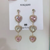 MENGJIQIAO New Korean Shiny Heart Crystal Drop Earrings For Women Fashion Shell Rhinestone Boucle D'oreille Party Jeweley Gift - MigrationJob