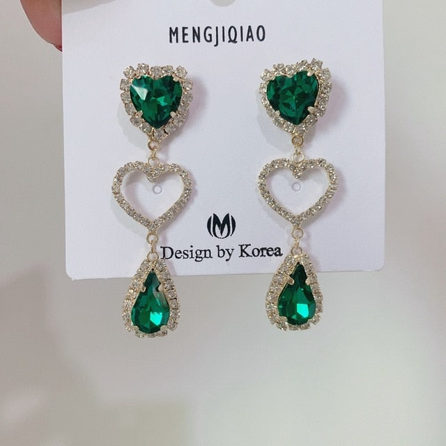 MENGJIQIAO New Korean Shiny Heart Crystal Drop Earrings For Women Fashion Shell Rhinestone Boucle D'oreille Party Jeweley Gift - MigrationJob