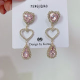 MENGJIQIAO New Korean Shiny Heart Crystal Drop Earrings For Women Fashion Shell Rhinestone Boucle D'oreille Party Jeweley Gift - MigrationJob