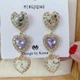 MENGJIQIAO New Korean Shiny Heart Crystal Drop Earrings For Women Fashion Shell Rhinestone Boucle D'oreille Party Jeweley Gift - MigrationJob