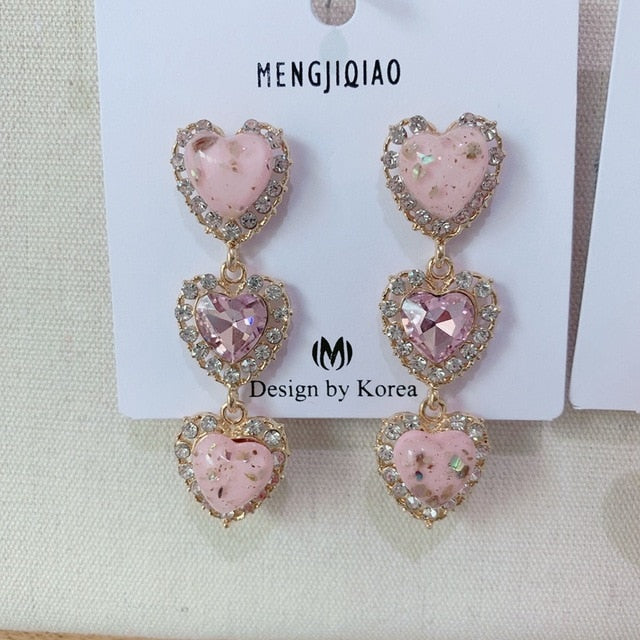 MENGJIQIAO New Korean Shiny Heart Crystal Drop Earrings For Women Fashion Shell Rhinestone Boucle D'oreille Party Jeweley Gift - MigrationJob