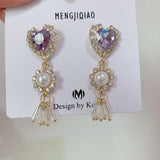 MENGJIQIAO New Korean Shiny Heart Crystal Drop Earrings For Women Fashion Shell Rhinestone Boucle D'oreille Party Jeweley Gift - MigrationJob