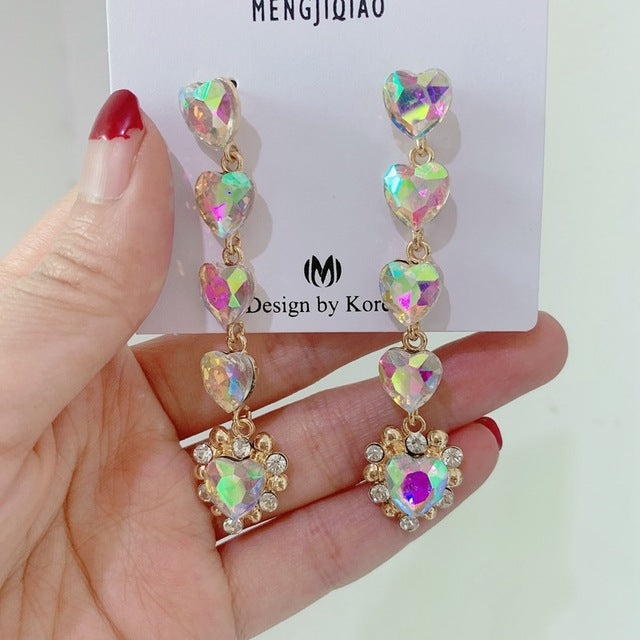 MENGJIQIAO New Korean Shiny Heart Crystal Drop Earrings For Women Fashion Shell Rhinestone Boucle D'oreille Party Jeweley Gift - MigrationJob