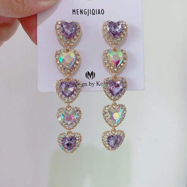 MENGJIQIAO New Korean Shiny Heart Crystal Drop Earrings For Women Fashion Shell Rhinestone Boucle D'oreille Party Jeweley Gift - MigrationJob