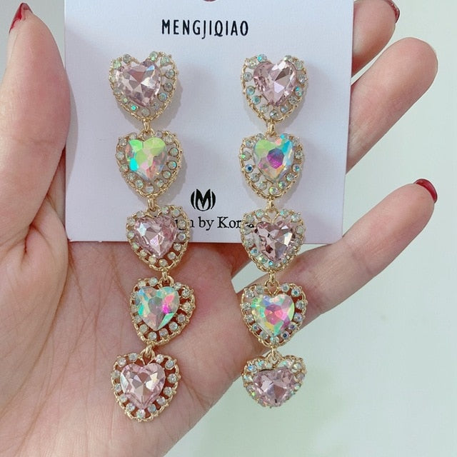 MENGJIQIAO New Korean Shiny Heart Crystal Drop Earrings For Women Fashion Shell Rhinestone Boucle D'oreille Party Jeweley Gift - MigrationJob