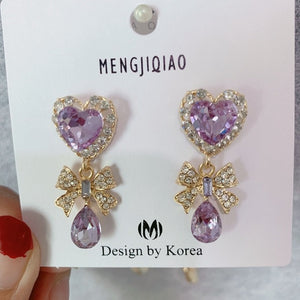 MENGJIQIAO New Korean Shiny Heart Crystal Drop Earrings For Women Fashion Shell Rhinestone Boucle D'oreille Party Jeweley Gift - MigrationJob