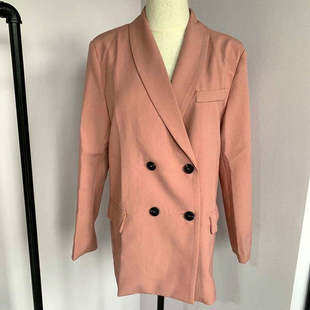 2020 Spring Women Blazer Suits Doule Breasted Pink Blazer High Waist Skirt Office Lady Sets - MigrationJob