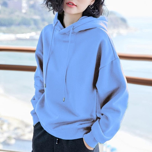 2019 New Plus velvet Basic Hoodies For Women Leisure Female winter Solid Colour Casual SweatshirtHip Pop Tops - MigrationJob