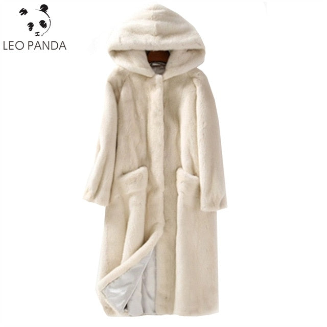 Hooded Winter New 2020 Fur Outerwear Female Fashion Plus Size Solid Long Fur Coat High-end Warm Mink Fur Jacket Coat Women Park - MigrationJob