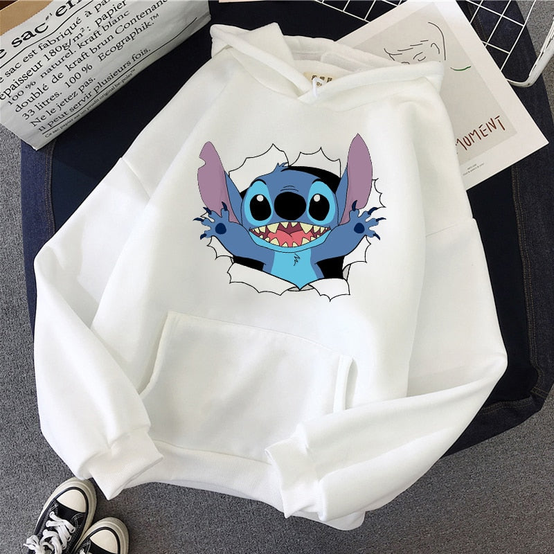 LILO STITCH  Hoodie Pullovers  Long Sleeves Harajuku Pink Pullovers Lovely Kawaii Casual Tops O-neck Women's Hooded Sweatshirt - MigrationJob