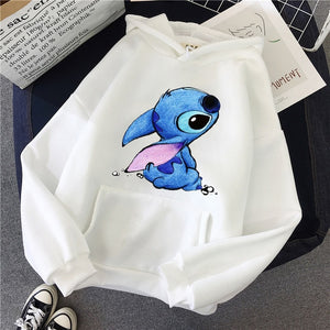 LILO STITCH  Hoodie Pullovers  Long Sleeves Harajuku Pink Pullovers Lovely Kawaii Casual Tops O-neck Women's Hooded Sweatshirt - MigrationJob