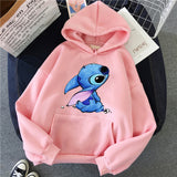 LILO STITCH  Hoodie Pullovers  Long Sleeves Harajuku Pink Pullovers Lovely Kawaii Casual Tops O-neck Women's Hooded Sweatshirt - MigrationJob