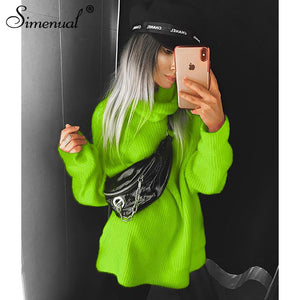 Simenual malhas gola alta outono inverno blusas feminino cor de néon manga longa jumpers moda 2019 casual básico fino pulôver - MigrationJob