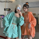 Nomikuma Casual Fashion Sweat Suits Women Zipper Hooded Coat Basic Camisole High Waist Shorts 2020 Summer Korean Outfits 3a966 - MigrationJob