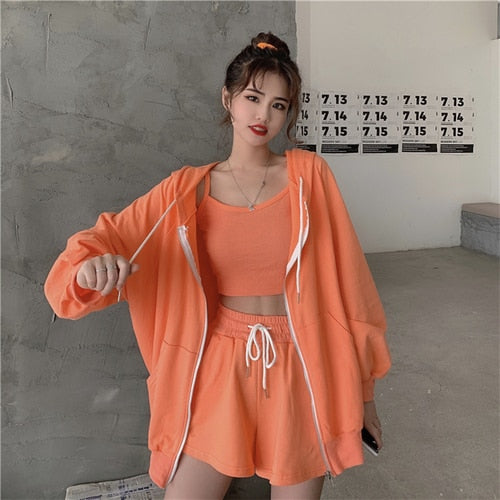 Nomikuma Casual Fashion Sweat Suits Women Zipper Hooded Coat Basic Camisole High Waist Shorts 2020 Summer Korean Outfits 3a966 - MigrationJob