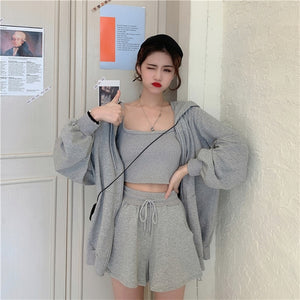 Nomikuma Casual Fashion Sweat Suits Women Zipper Hooded Coat Basic Camisole High Waist Shorts 2020 Summer Korean Outfits 3a966 - MigrationJob