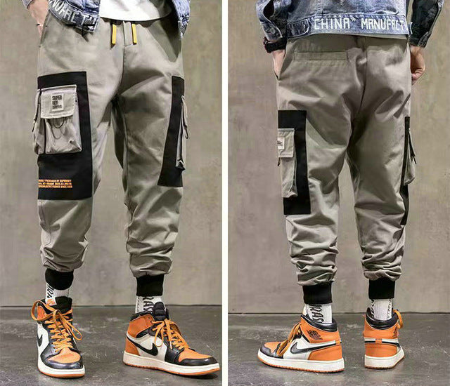 Streetwear hommes Multi poches Cargo sarouel Hip Hop décontracté mâle survêtement pantalon Joggers pantalon mode Harajuku hommes pantalon - MigrationJob